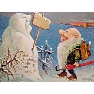 Christmas Postcard Snowman With Sign Gnome Fantasy Dwarf Tucks 1906 Series 8360